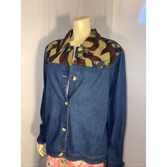 Vintage Coldwater Creek Denim Tapestry Jacket USA Flag Southwestern Western Styl - Picture 7 of 9